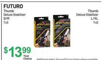 Health Mart FUTURO Thumb Deluxe Stabilizer S/M 1 ct, Thumb Deluxe Stabilizer L/XL 1 ct offer