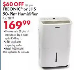 Boscov's FREONIC or JHS 50-Pint Humidifier offer