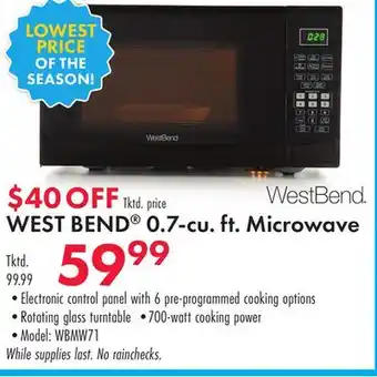 Boscov's WEST BEND 0.7-cu. ft. Microwave offer