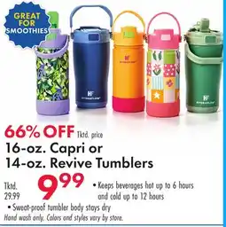Boscov's 16-oz. Capri or 14-oz. Revive Tumblers offer