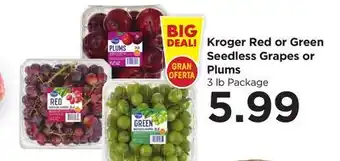 Food 4 Less Kroger Red or Green Seedless Grapes or Plums offer