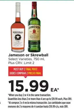 Food 4 Less Jameson or Skrewball offer