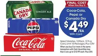 Ralphs Coca-Cola, Pepsi or Canada Dry offer