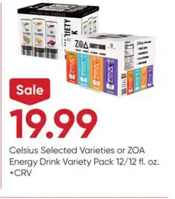 Stater Bros Celsius Selected Varieties or ZOA Energy Drink Variety Pack offer