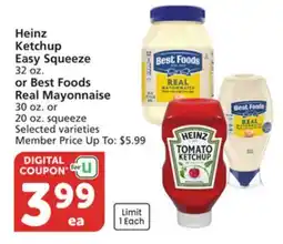 Vons Heinz Ketchup Easy Squeeze 32 oz. or Best Foods Real Mayonnaise 30 oz. or 20 oz. squeeze offer