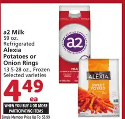 Vons a2 Milk 59 oz. Refrigerated, Alexia Potatoes or Onion Rings 13.5-28 oz offer
