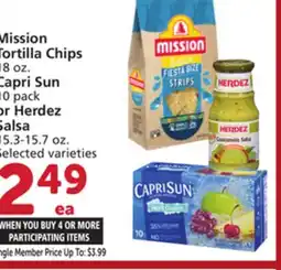 Vons Mission Tortilla Chips 18 oz. Capri Sun 10 pack or Herdez Salsa 15.3-15.7 oz offer
