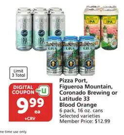 Vons Pizza Port, Figueroa Mountain, Coronado Brewing or Latitude 33 Blood Orange offer