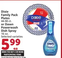 Vons Dixie Family Pack Plates 44-90 ct. or Dawn Powerwash Dish Spray 16 oz offer