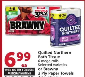 Vons Quilted Northern Bath Tissue 6 mega rolls Selected varieties or Brawny 3 Ply Paper Towels offer