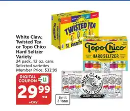 Vons White Claw, Twisted Tea or Topo Chico Hard Seltzer Variety offer