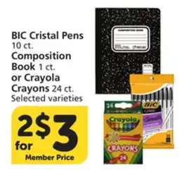 Albertsons BIC Cristal Pens 10 ct. Composition Book 1 ct. or Crayola Crayons 24 ct offer