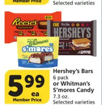 Albertsons Hershey's Bars 6 pack or Whitman's S'mores Candy 7.3 oz offer