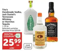 Albertsons Tito's Handmade Vodka, Jack Daniel's Tennessee Whiskey or Hornitos Tequila offer