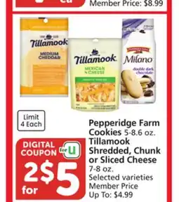 Albertsons Pepperidge Farm Cookies 5-8.6 oz. Tillamook Shredded, Chunk or Sliced Cheese 7-8 oz offer