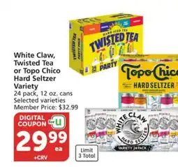 Albertsons White Claw, Twisted Tea or Topo Chico Hard Seltzer Variety offer