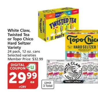 Albertsons White Claw, Twisted Tea or Topo Chico Hard Seltzer Variety offer