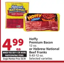 Albertsons Hoffy Premium Bacon 12 oz. or Hebrew National Beef Franks 9.43-12 oz offer