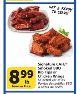 Albertsons Signature CAFE Smoked BBQ Rib Tips or Chicken Wings offer