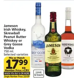 Albertsons Jameson Irish Whiskey, Skrewball Peanut Butter Whiskey or Grey Goose Vodka offer
