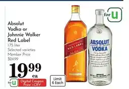 Pavilions Absolut Vodka or Johnnie Walker Red Label offer