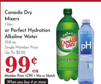 Pavilions Canada Dry Mixers 1 liter or Perfect Hydration Alkaline Water 33.8 oz offer