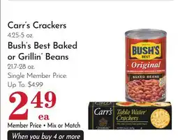 Pavilions Carr's Crackers 4.25-5 oz. Bush's Best Baked or Grillin' Beans 21.7-28 oz offer