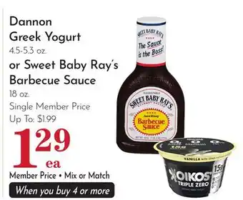 Pavilions Dannon Greek Yogurt 4.5-5.3 oz. or Sweet Baby Ray's Barbecue Sauce 18 oz offer