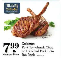 Pavilions Coleman Pork Tomahawk Chop or Frenched Pork Loin Rib Rack offer