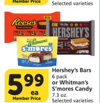 Pavilions Hershey's Bars 6 pack or Whitman's S'mores Candy 7.3 oz offer