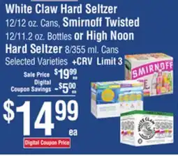 Smart & Final White Claw Hard Seltzer, Smirnoff Twisted or High Noon Hard Seltzer offer