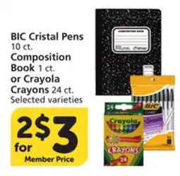 Pavilions BIC Cristal Pens 10 ct., Composition Book 1 ct., or Crayola Crayons 24 ct offer