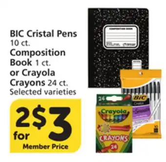 Pavilions BIC Cristal Pens 10 ct., Composition Book 1 ct., or Crayola Crayons 24 ct offer