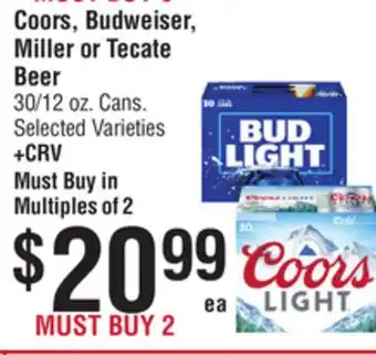 Smart & Final Coors, Budweiser, Miller or Tecate Beer offer