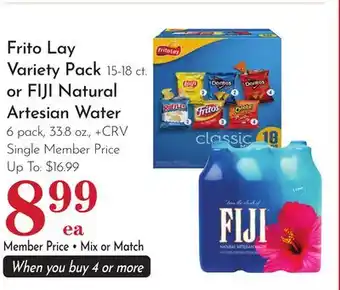 Pavilions Frito Lay Variety Pack 15-18 ct. or FIJI Natural Artesian Water 6 pack, 33.8 oz offer