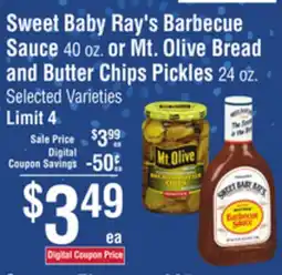 Smart & Final Sweet Baby Ray's Barbecue Sauce or Mt. Olive Bread and Butter Chips Pickles offer
