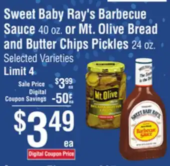 Smart & Final Sweet Baby Ray's Barbecue Sauce or Mt. Olive Bread and Butter Chips Pickles offer