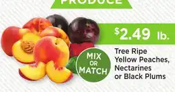Heinen's Tree Ripe Yellow Peaches, Nectarines or Black Plums offer
