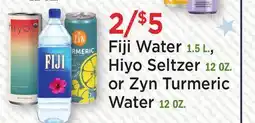 Heinen's Fiji Water 1.5 L., Hiyo Seltzer 12 OZ. or Zyn Turmeric Water 12 OZ offer