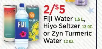 Heinen's Fiji Water 1.5 L., Hiyo Seltzer 12 OZ. or Zyn Turmeric Water 12 OZ offer