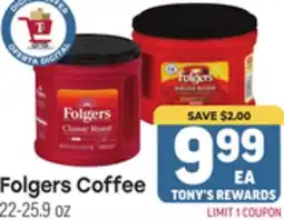 Tony’s Fresh Market Folgers Coffee offer