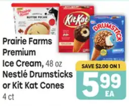 Tony’s Fresh Market Prairie Farms Premium Ice Cream, 48 oz Nestlé Drumsticks or Kit Kat Cones 4 ct offer