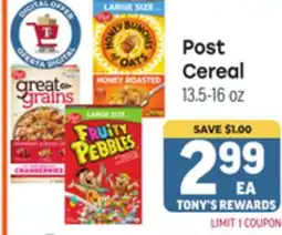 Tony’s Fresh Market Post Cereal offer