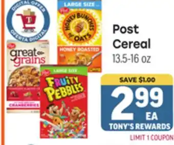 Tony’s Fresh Market Post Cereal offer