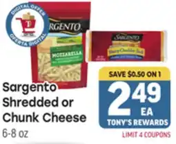 Tony’s Fresh Market Sargento Shredded or Shredded or Chunk Cheese offer