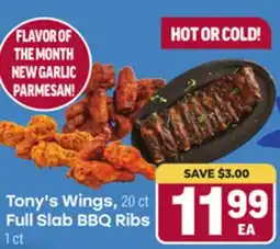 Tony’s Fresh Market Tony's Wings 20 ct Slab BBQ Ribs 1 ct offer