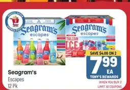 Tony’s Fresh Market Seagram's Escapes offer