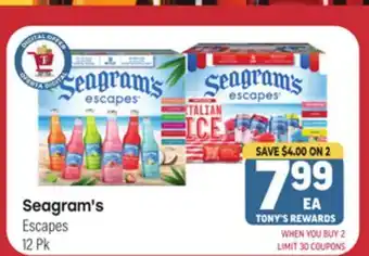 Tony’s Fresh Market Seagram's Escapes offer