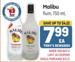 Tony’s Fresh Market Malibu Rum offer
