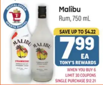 Tony’s Fresh Market Malibu Rum offer
